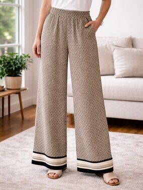 Abercrombie & Fitch Drapey Wide Leg Pull On Pants Geometric Pattern